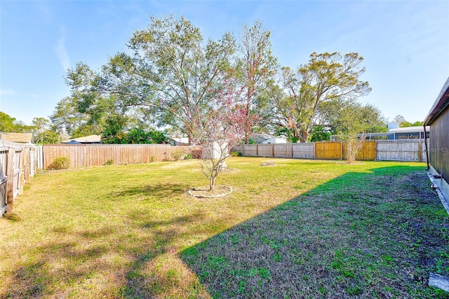 view of yard with a fenced backyard