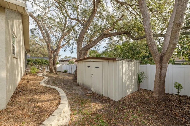 view of yard with a storage unit