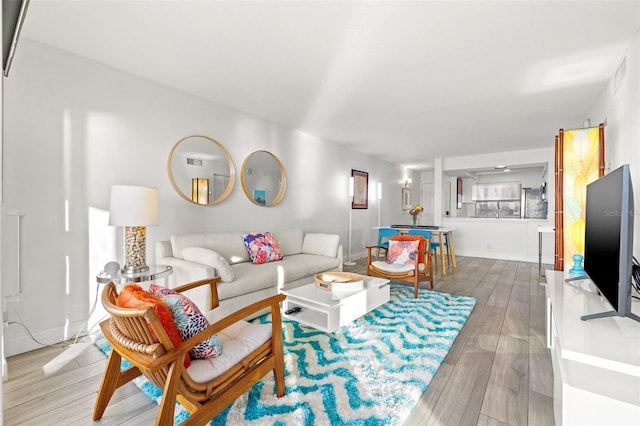 living room with hardwood / wood-style flooring