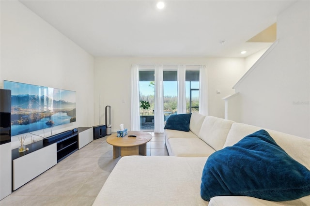 living room featuring light tile patterned floors