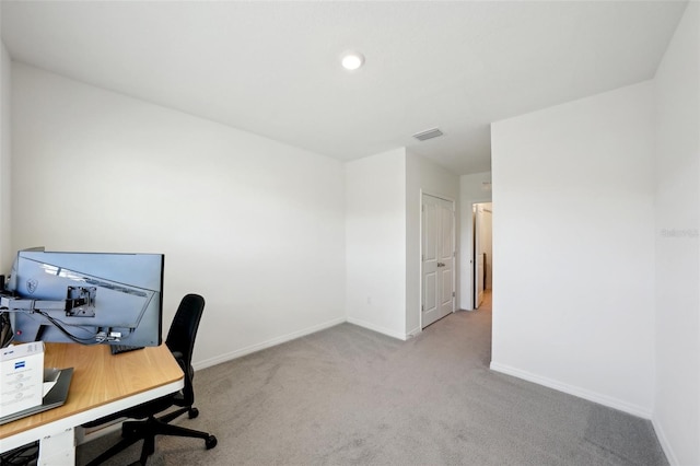 view of carpeted home office