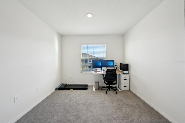 home office with light carpet