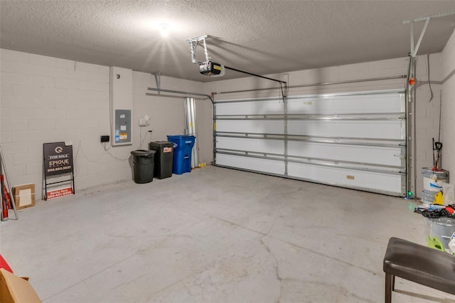 garage featuring a garage door opener and electric panel