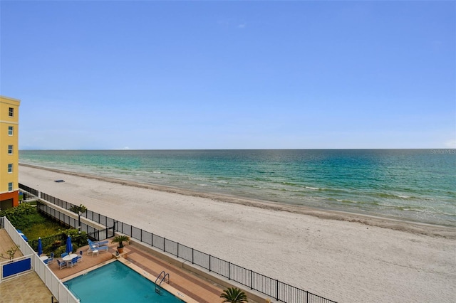 view of water feature with a beach view