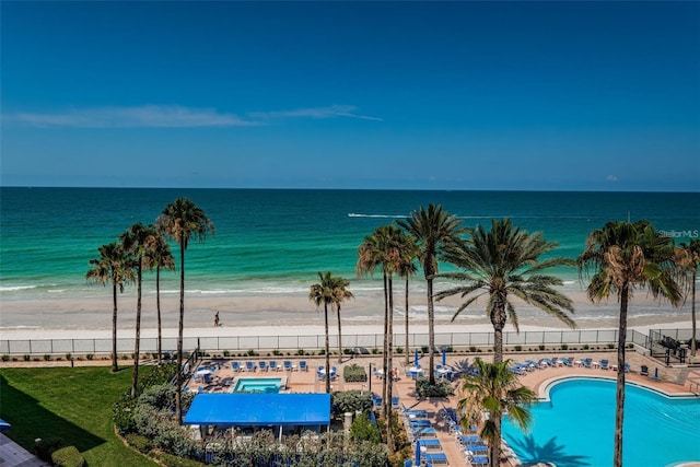 view of water feature featuring a beach view