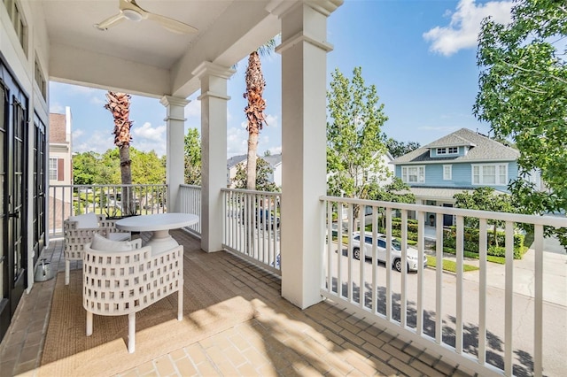 balcony with ceiling fan