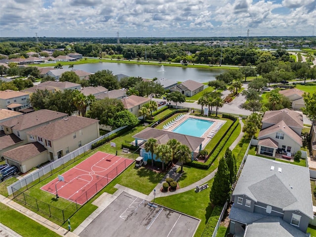 aerial view with a water view