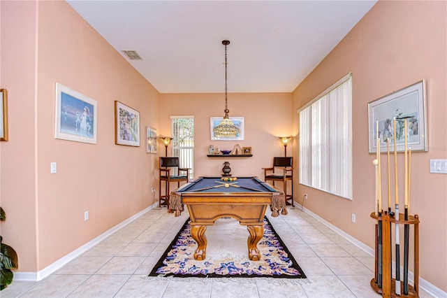 playroom featuring pool table and light tile patterned floors