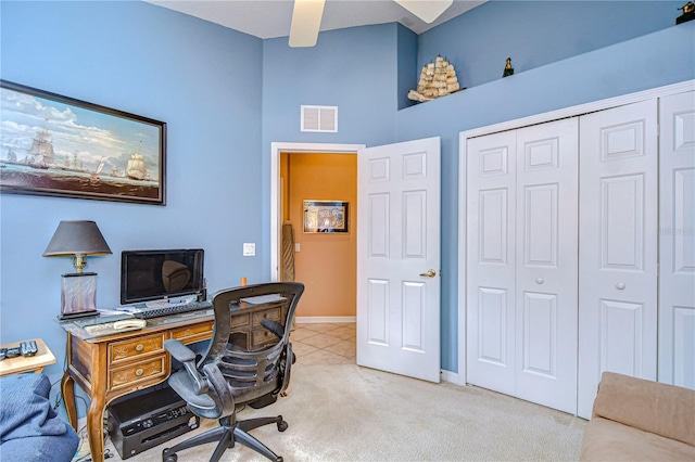 view of carpeted office space