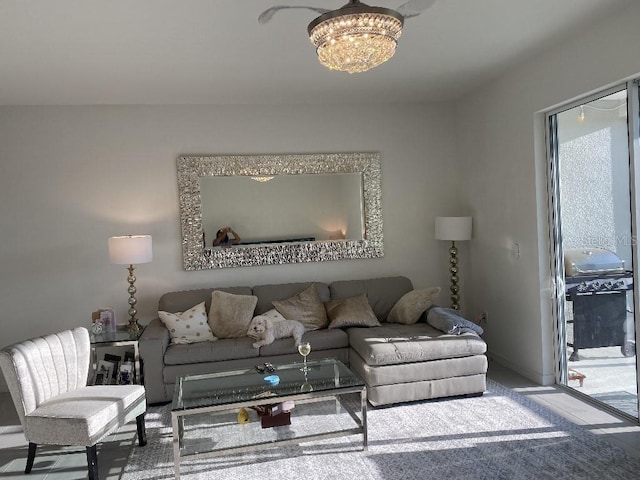 living room featuring a chandelier