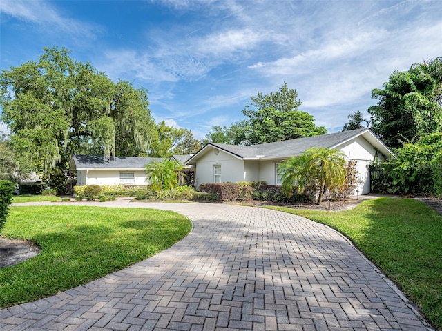 ranch-style home featuring a front yard