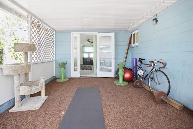 exercise room featuring carpet floors