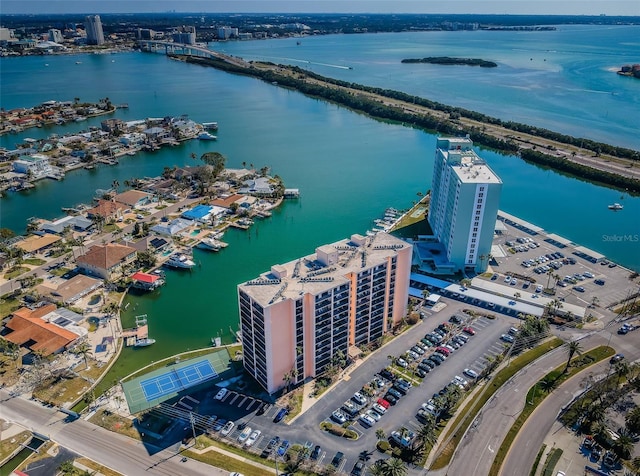 aerial view with a water view