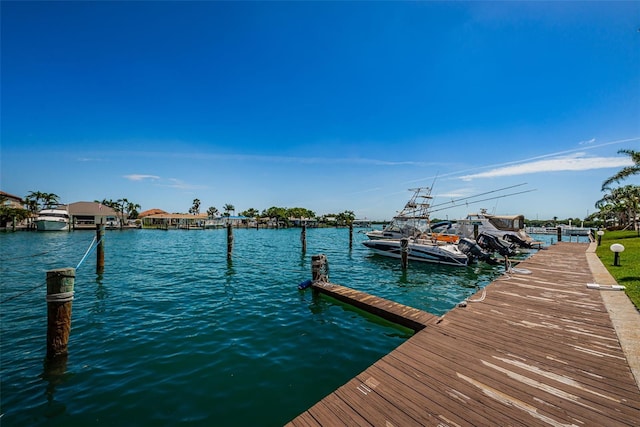 view of dock with a water view