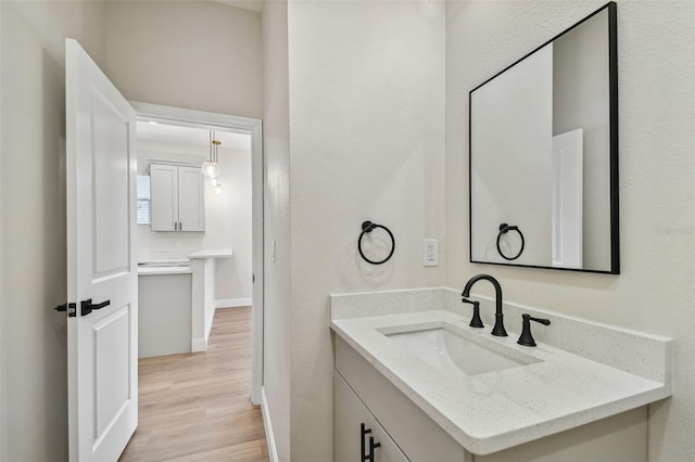 bathroom featuring vanity and wood-type flooring