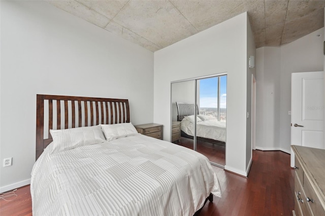 bedroom featuring dark wood-type flooring and a closet