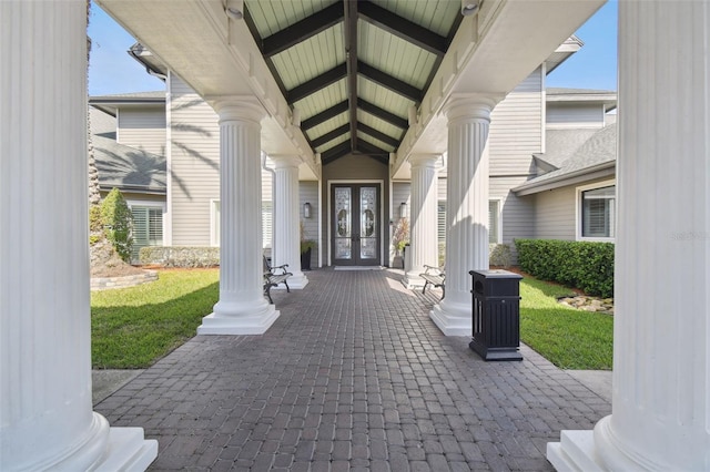 entrance to property featuring french doors