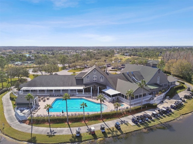 aerial view with a water view