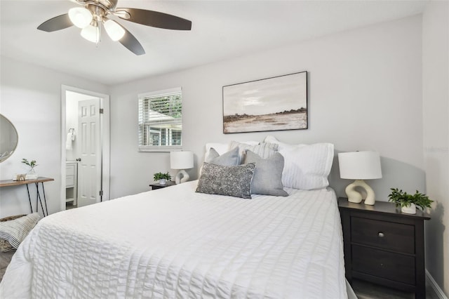 bedroom featuring ceiling fan