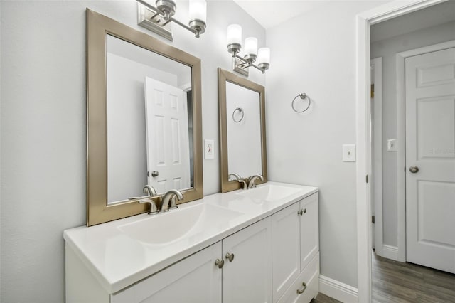 bathroom featuring vanity and wood-type flooring