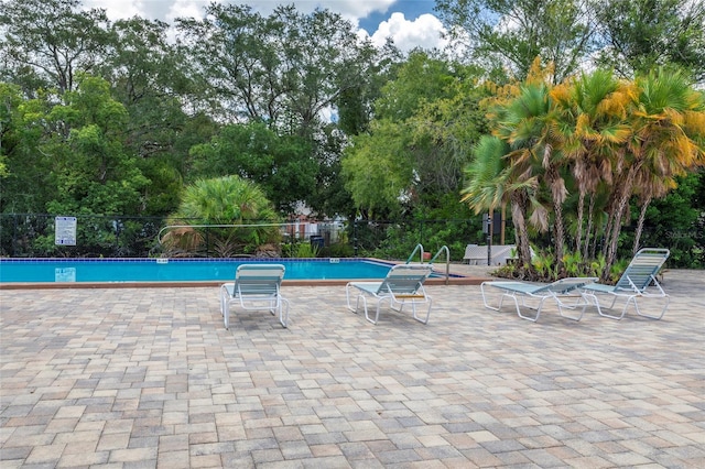 view of swimming pool with a patio