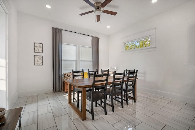 dining room with ceiling fan