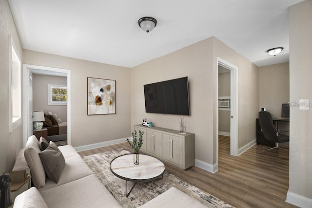 living room with light wood-type flooring