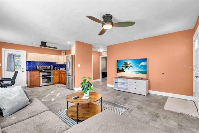 living room featuring ceiling fan