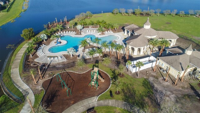 bird's eye view featuring a water view