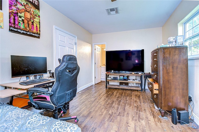 home office featuring wood-type flooring