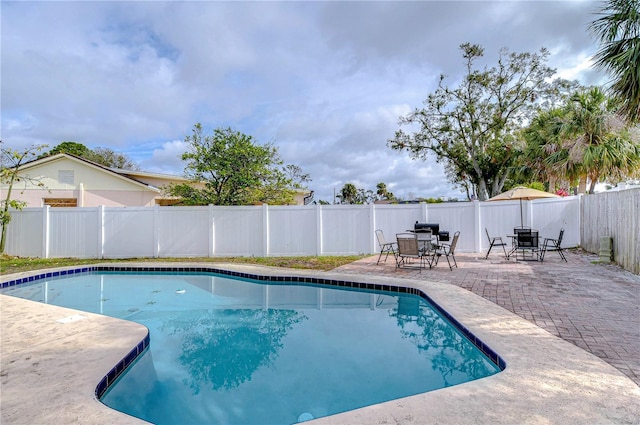 view of swimming pool with a patio