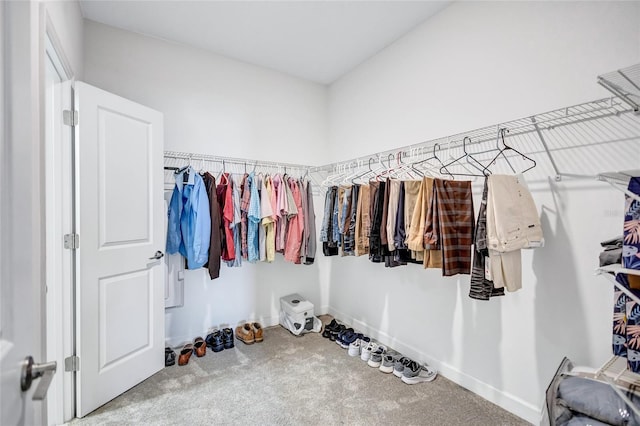 walk in closet featuring carpet floors