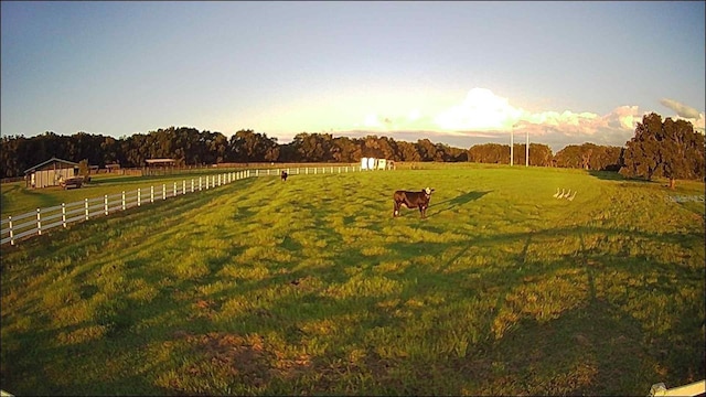 yard at dusk with a rural view