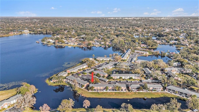 drone / aerial view featuring a water view