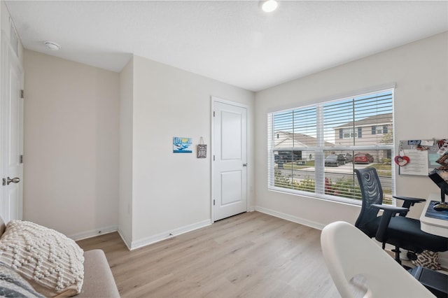 office featuring light hardwood / wood-style floors and a healthy amount of sunlight