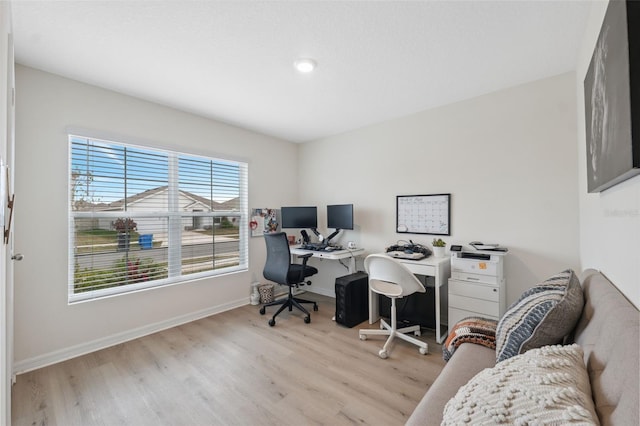 office area featuring light hardwood / wood-style floors