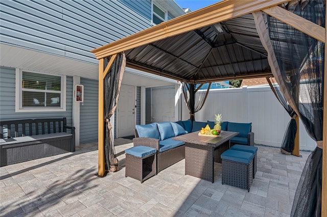 view of patio / terrace with a gazebo and outdoor lounge area