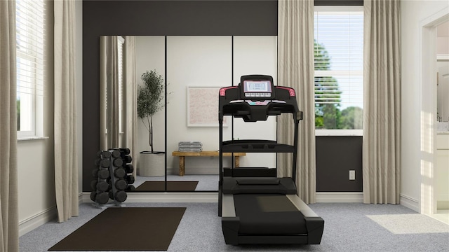 workout area featuring carpet floors