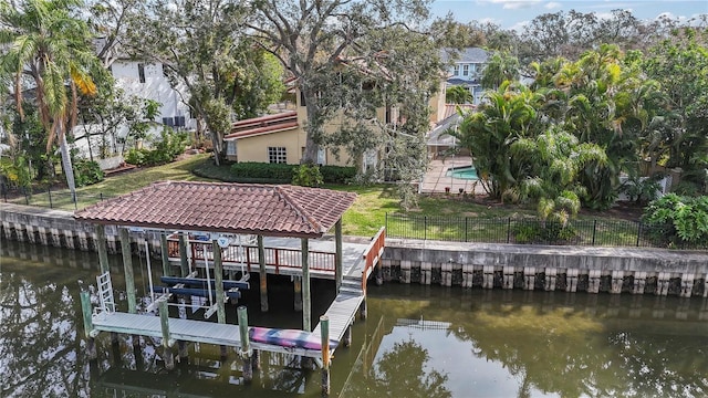 dock area featuring a water view