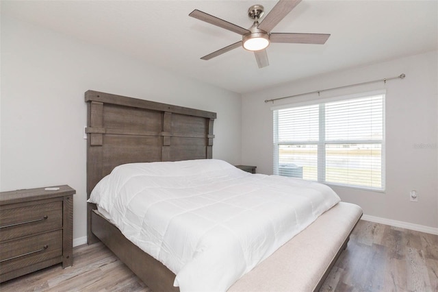 bedroom featuring ceiling fan and light hardwood / wood-style floors