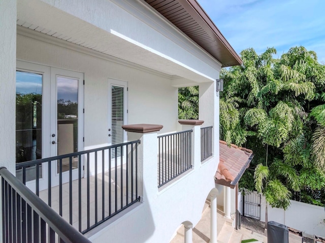 balcony featuring french doors