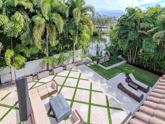 view of patio / terrace featuring a water view