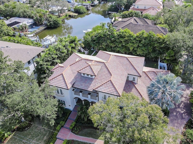 aerial view with a water view