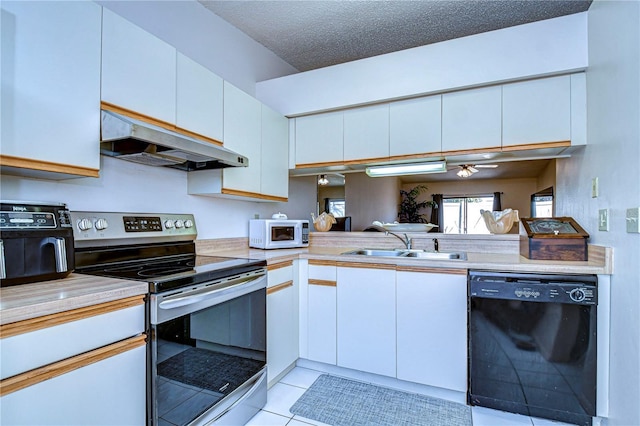 kitchen with white cabinetry, sink, stainless steel range with electric cooktop, and black dishwasher