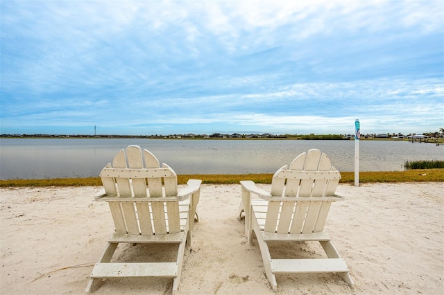 view of patio / terrace featuring a water view