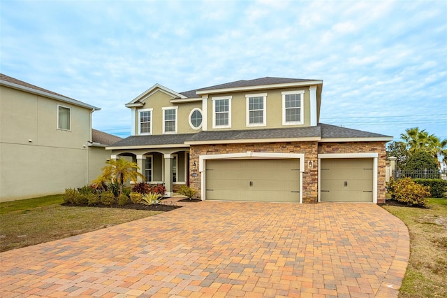 view of front facade with a garage and covered porch