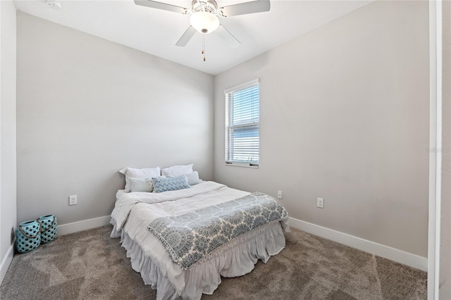 bedroom featuring carpet flooring and ceiling fan