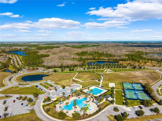 aerial view with a water view