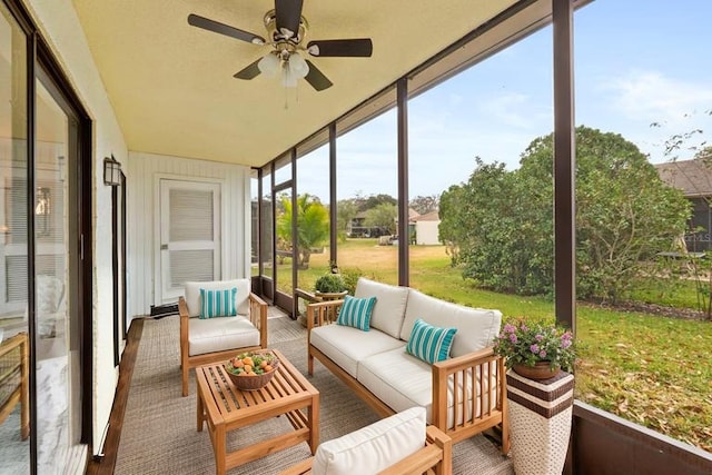 20 Sylvia Pl, Oldsmar, FL 34677 - sunroom featuring outdoor lounge area, ceiling fan, and plenty of natural light