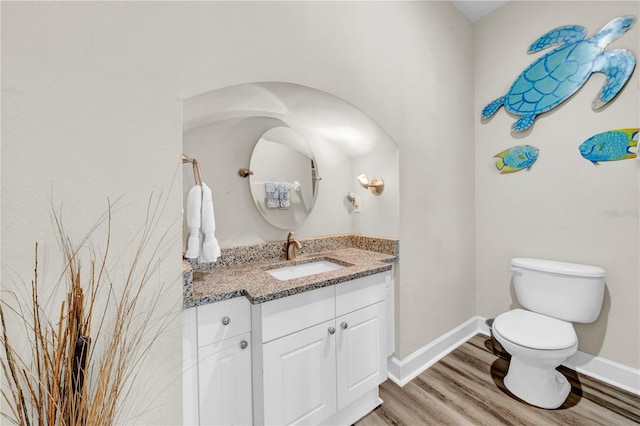 bathroom featuring vanity, hardwood / wood-style flooring, and toilet